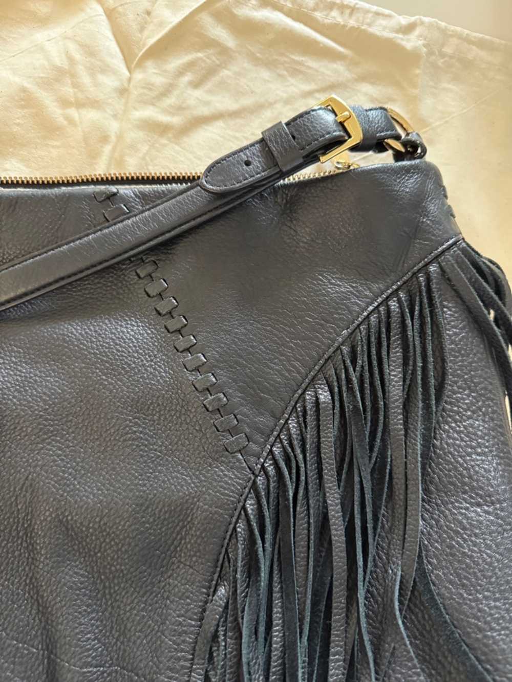 Lauren Ralph Lauren Black Leather Fringe Hobo Bag - Picture 4 of 7